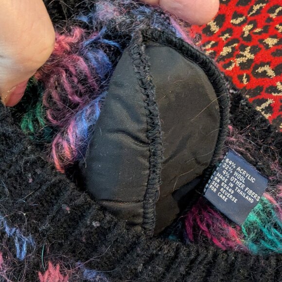 Best American Sweater Vintage Black Pink Fuzzy 80s 90s Wool Blend Womens Size M - Picture 9 of 9